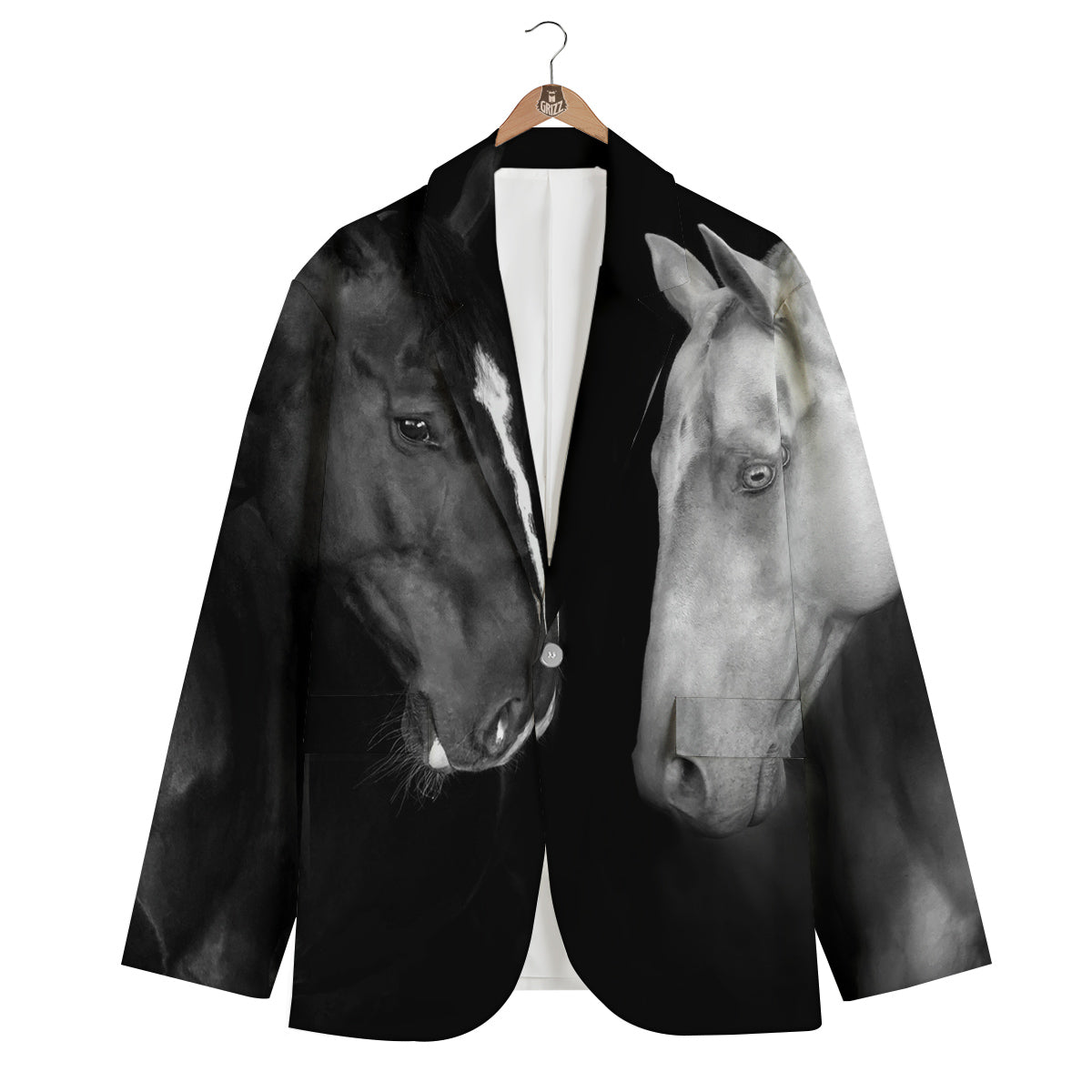 Portrait Couple Horses Print Men's Blazer-grizzshop
