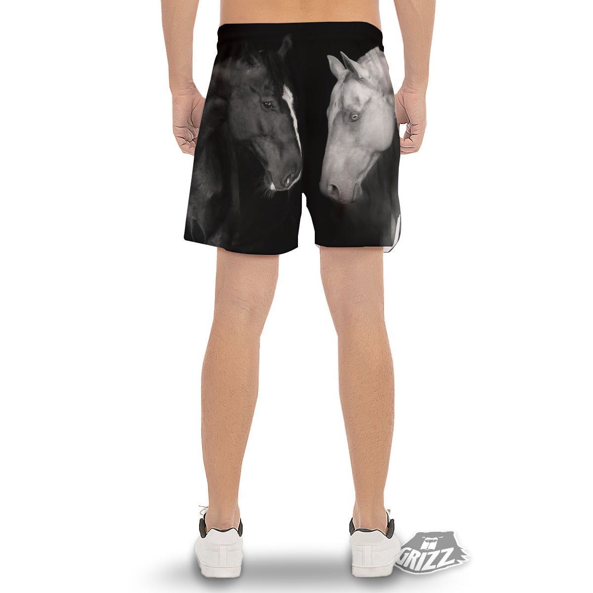 Portrait Couple Horses Print Men's Gym Shorts-grizzshop
