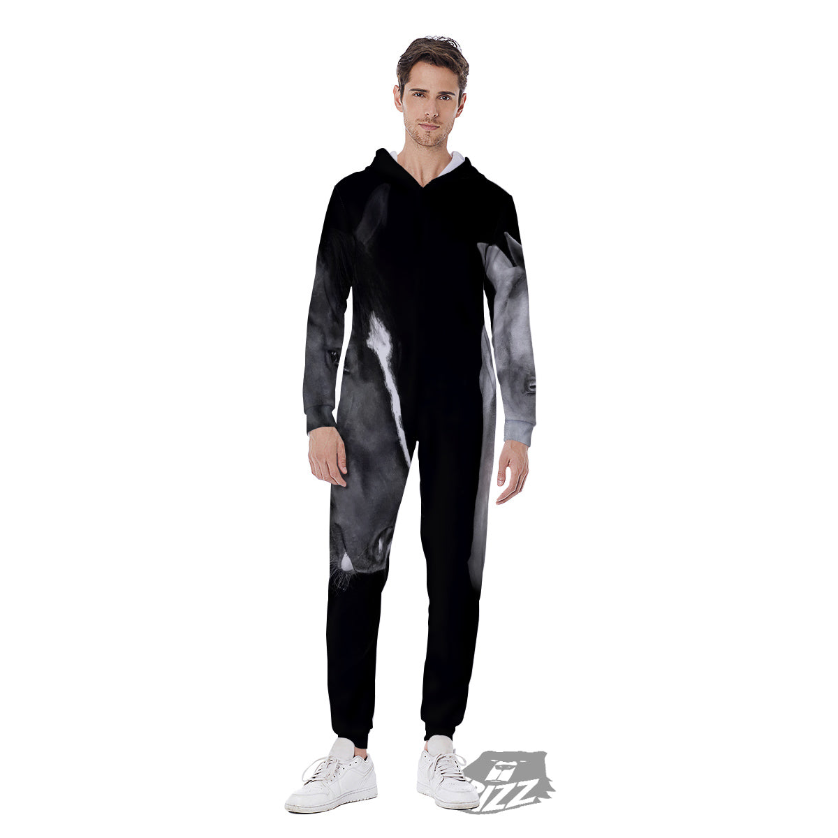Portrait Couple Horses Print Men's Jumpsuit-grizzshop