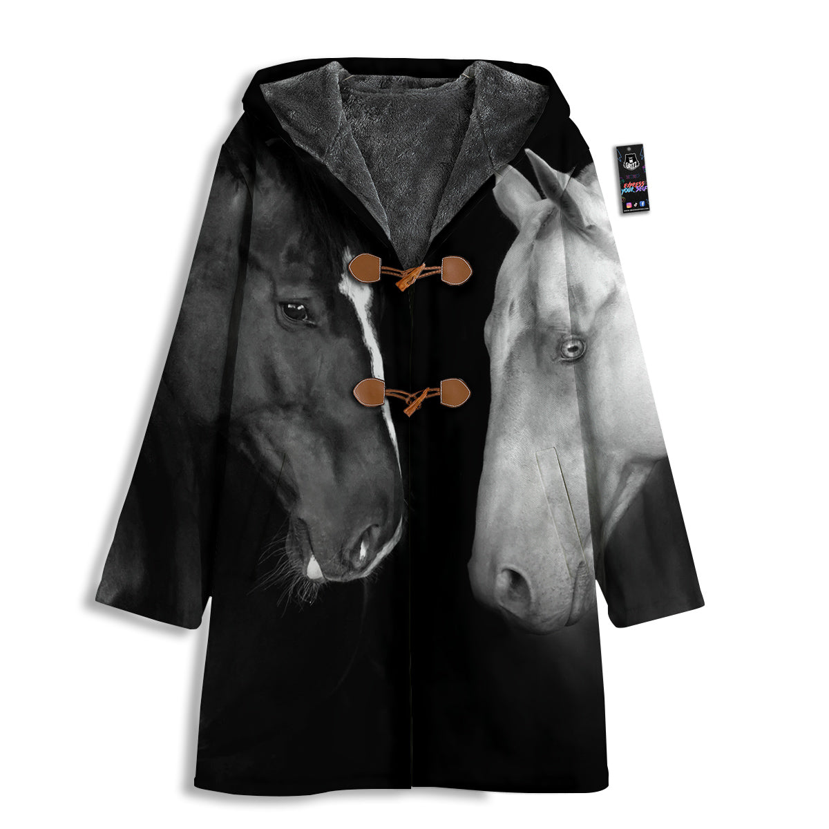 Portrait Couple Horses Print Men's Windbreaker Jacket-grizzshop