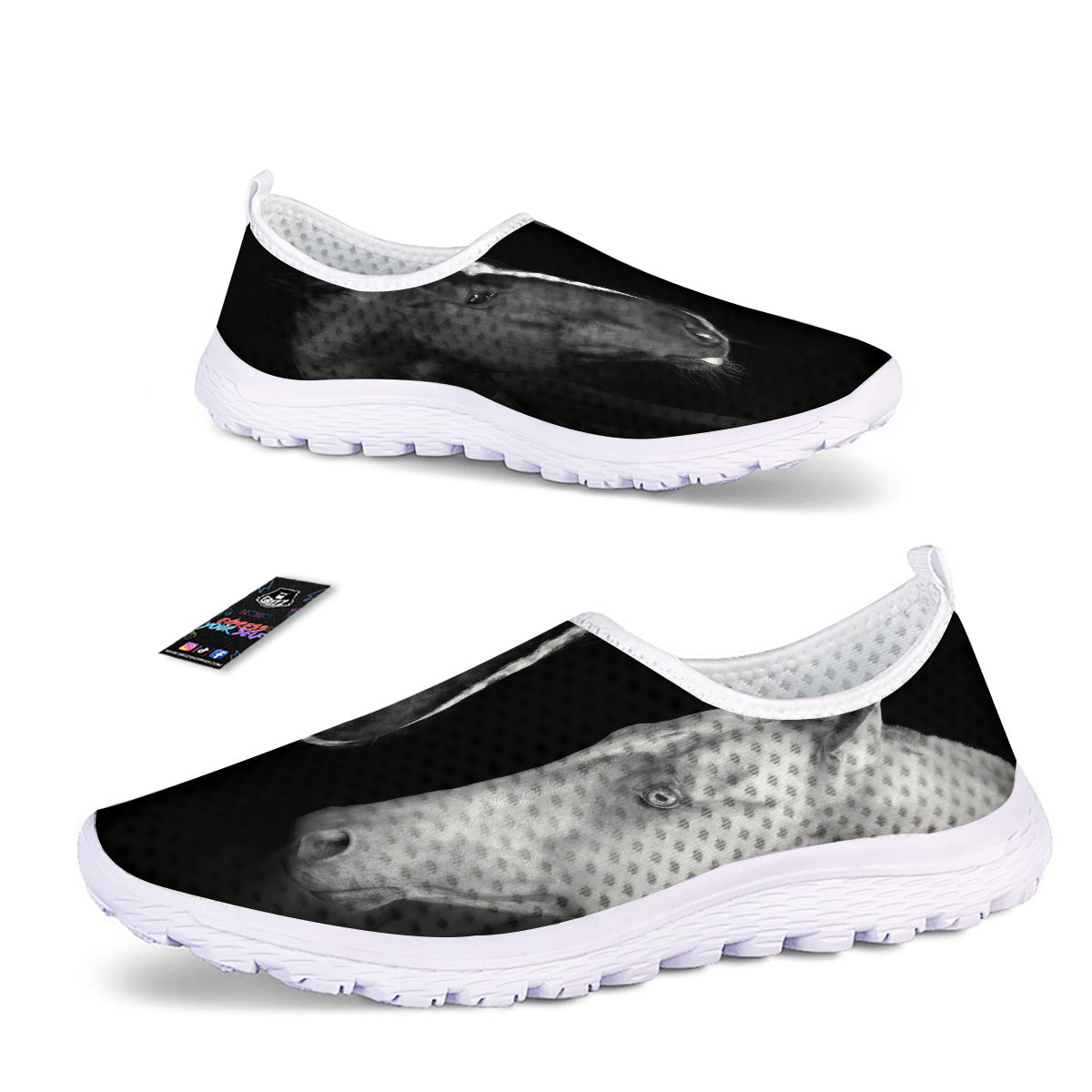 Portrait Couple Horses Print Nurse Shoes-grizzshop