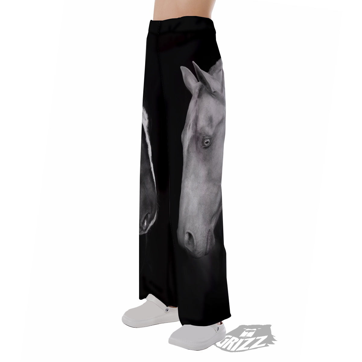 Portrait Couple Horses Print Pajama Pants-grizzshop