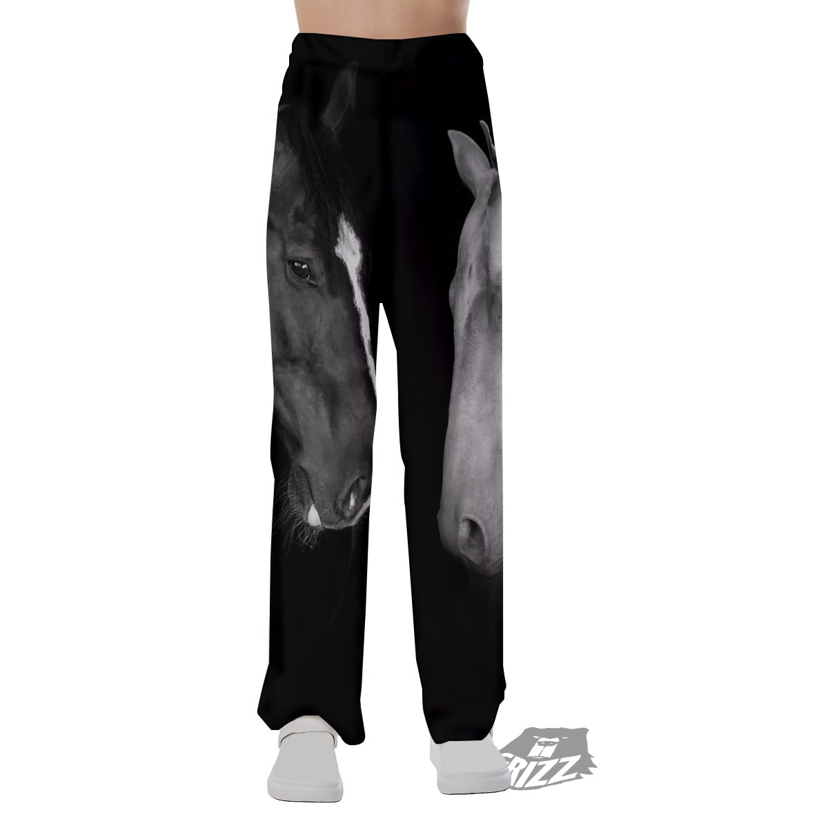 Portrait Couple Horses Print Pajama Pants-grizzshop