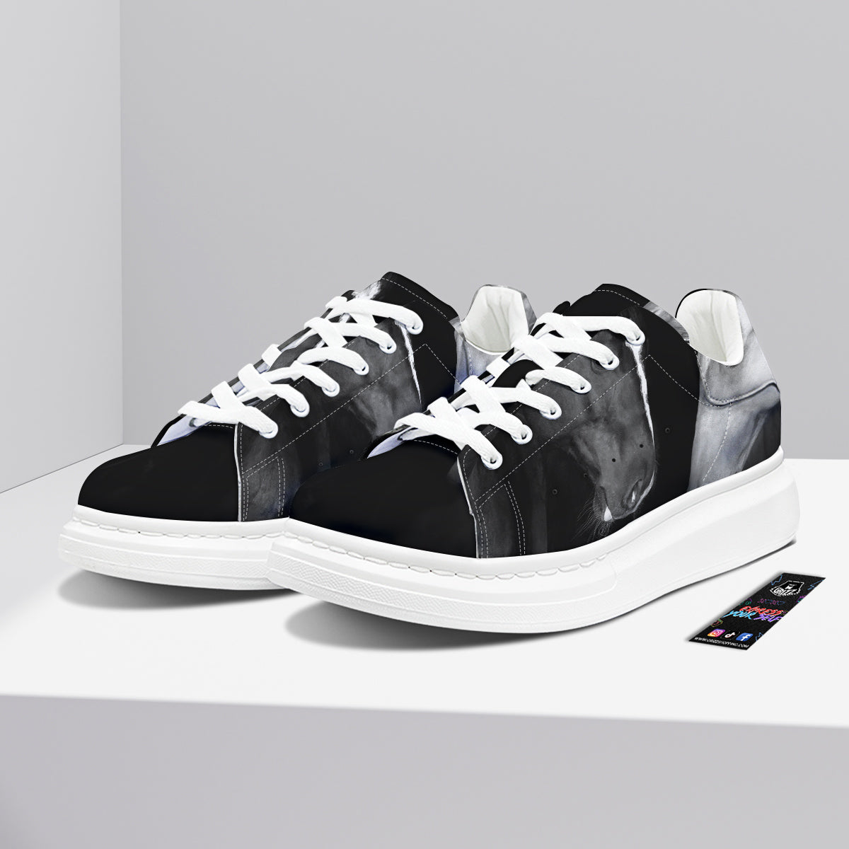 Portrait Couple Horses Print Platform Shoes-grizzshop