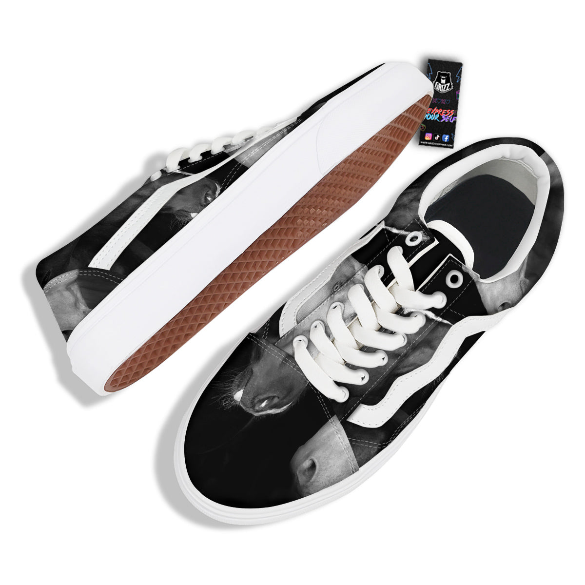 Portrait Couple Horses Print Skate Shoes-grizzshop