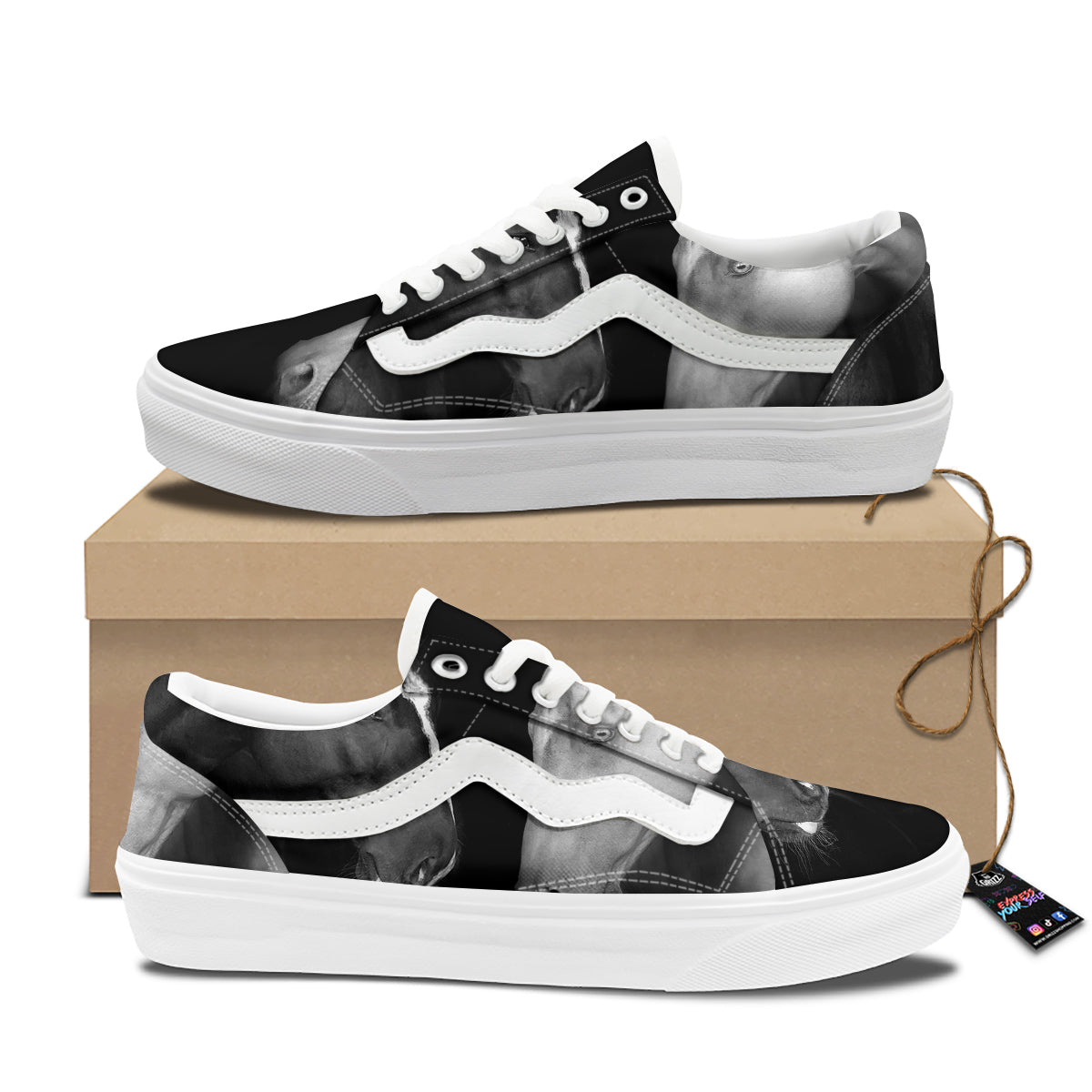 Portrait Couple Horses Print Skate Shoes-grizzshop