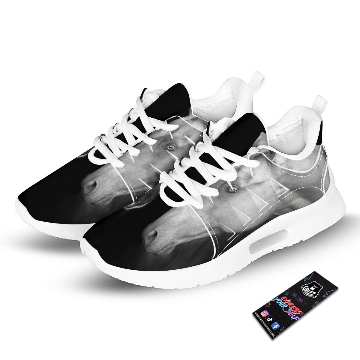 Portrait Couple Horses Print Tennis Shoes-grizzshop