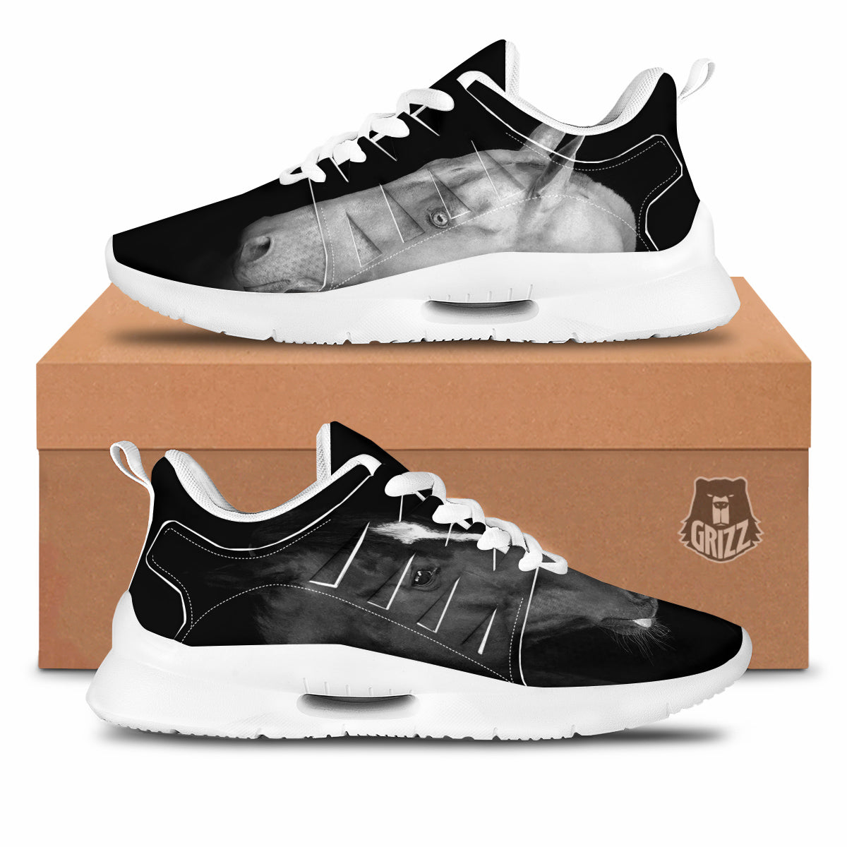 Portrait Couple Horses Print Tennis Shoes-grizzshop
