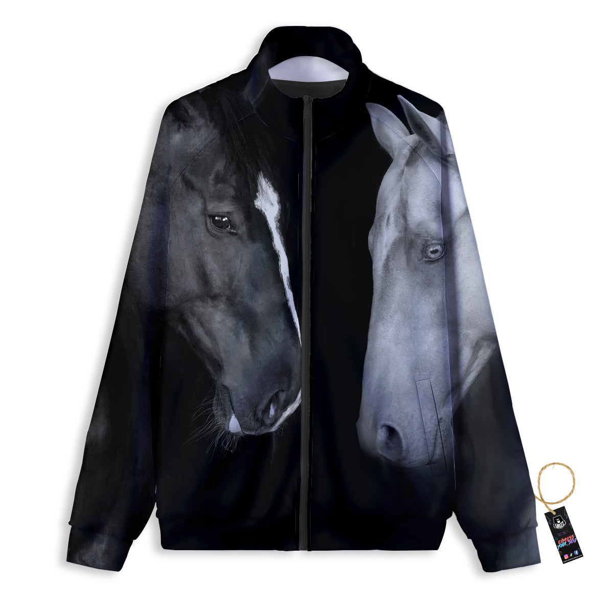 Portrait Couple Horses Print Track Jacket-grizzshop