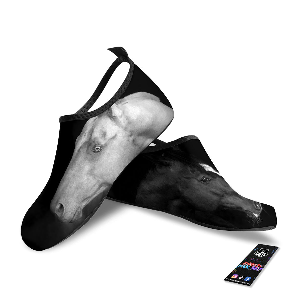 Portrait Couple Horses Print Water Shoes-grizzshop