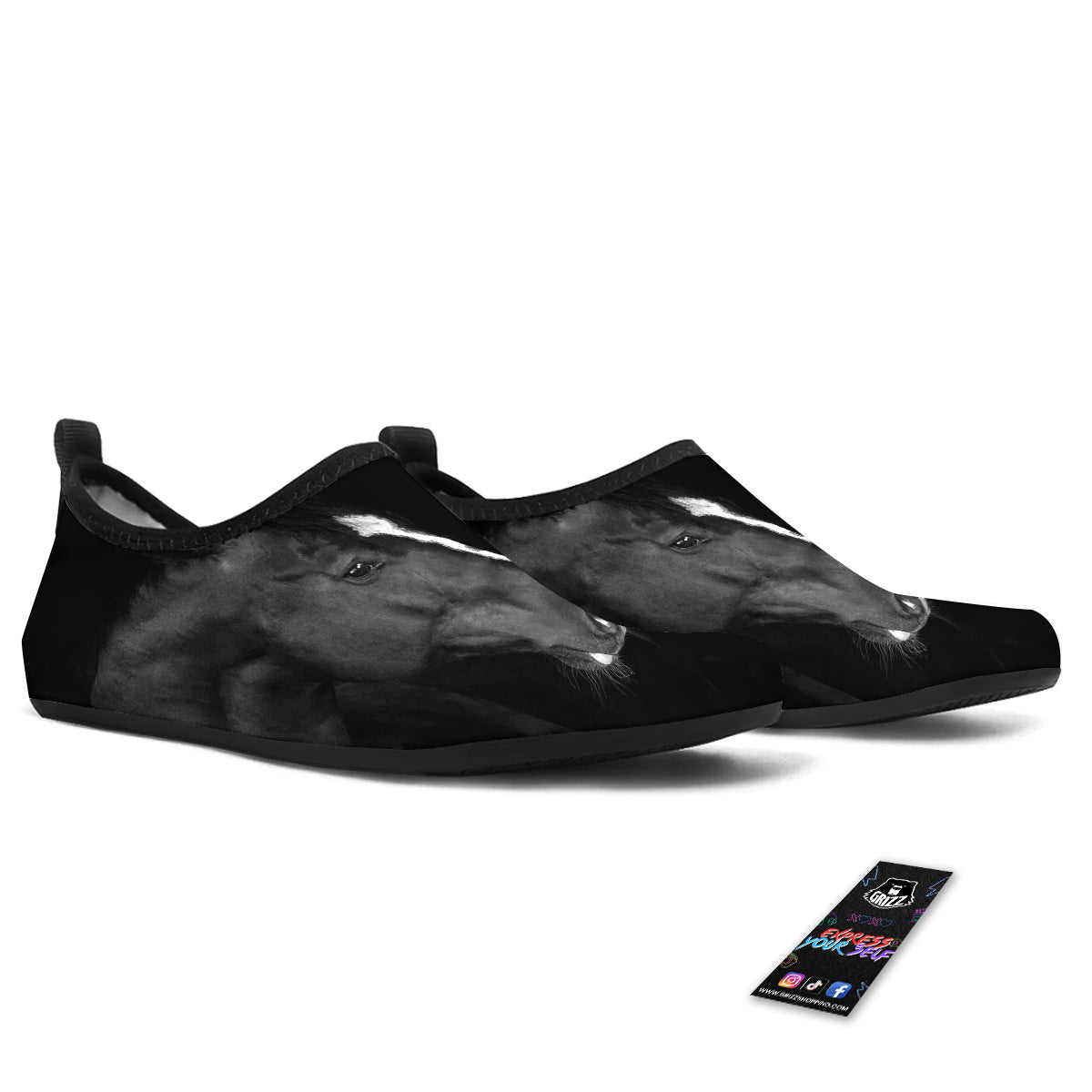 Portrait Couple Horses Print Water Shoes-grizzshop