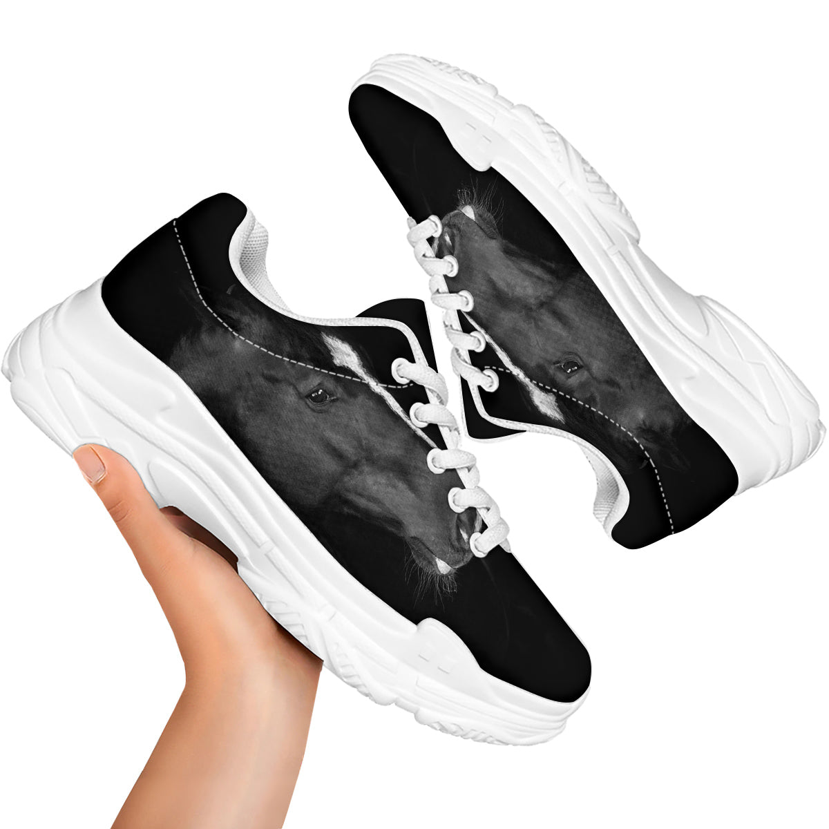 Portrait Couple Horses Print White Chunky Shoes-grizzshop