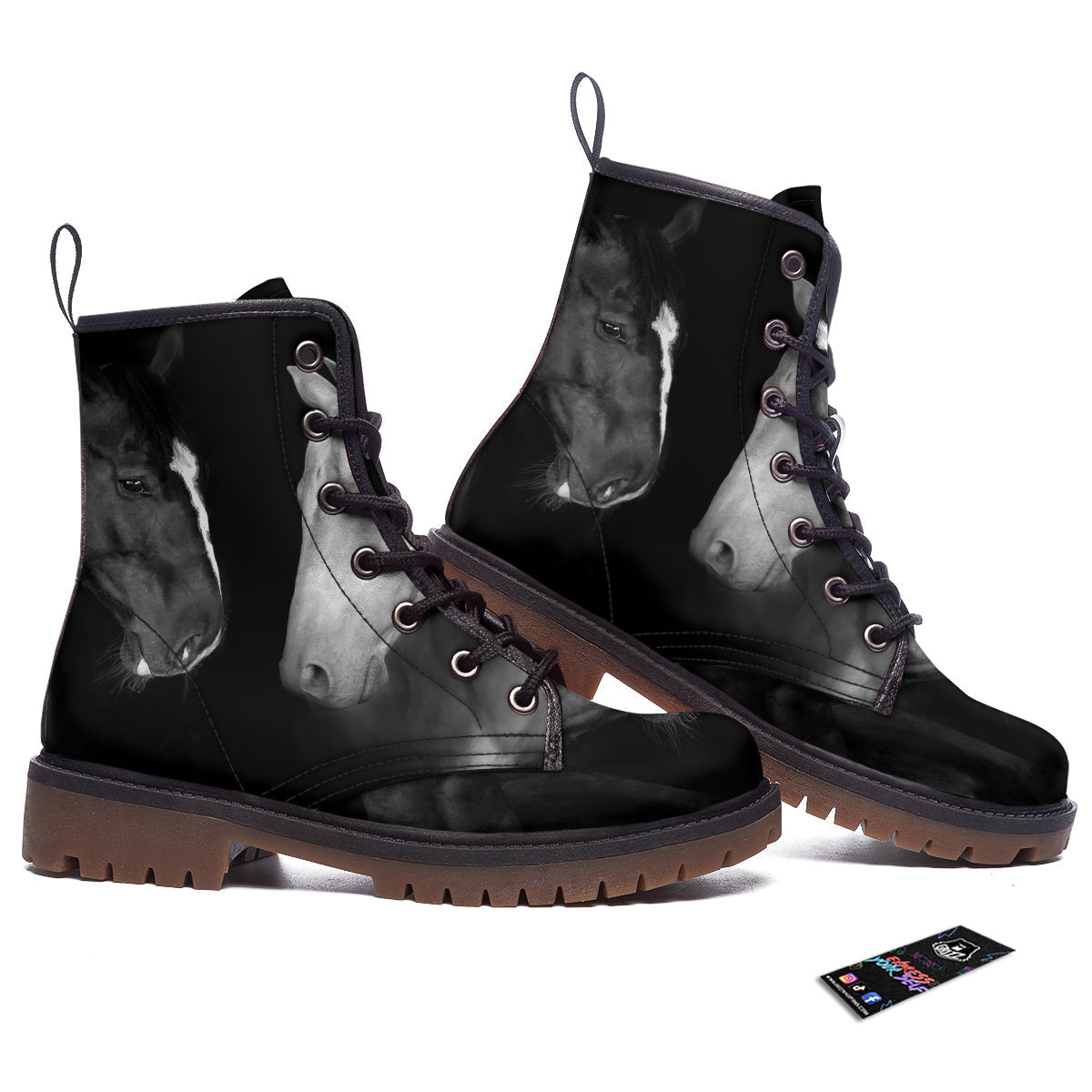 Portrait Couple Horses Print Work Boots-grizzshop