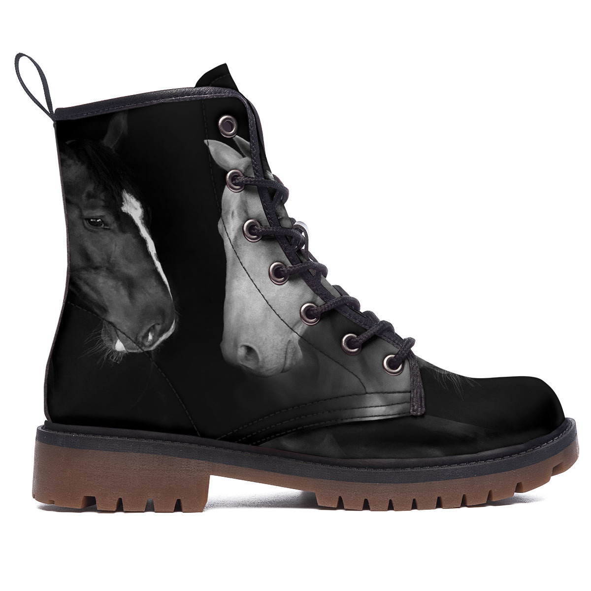 Portrait Couple Horses Print Work Boots-grizzshop