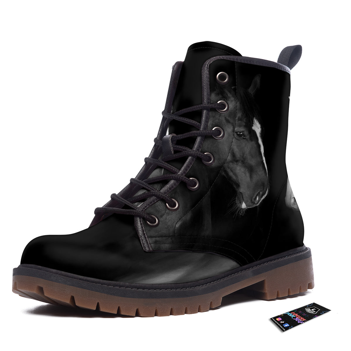 Portrait Couple Horses Print Work Boots-grizzshop
