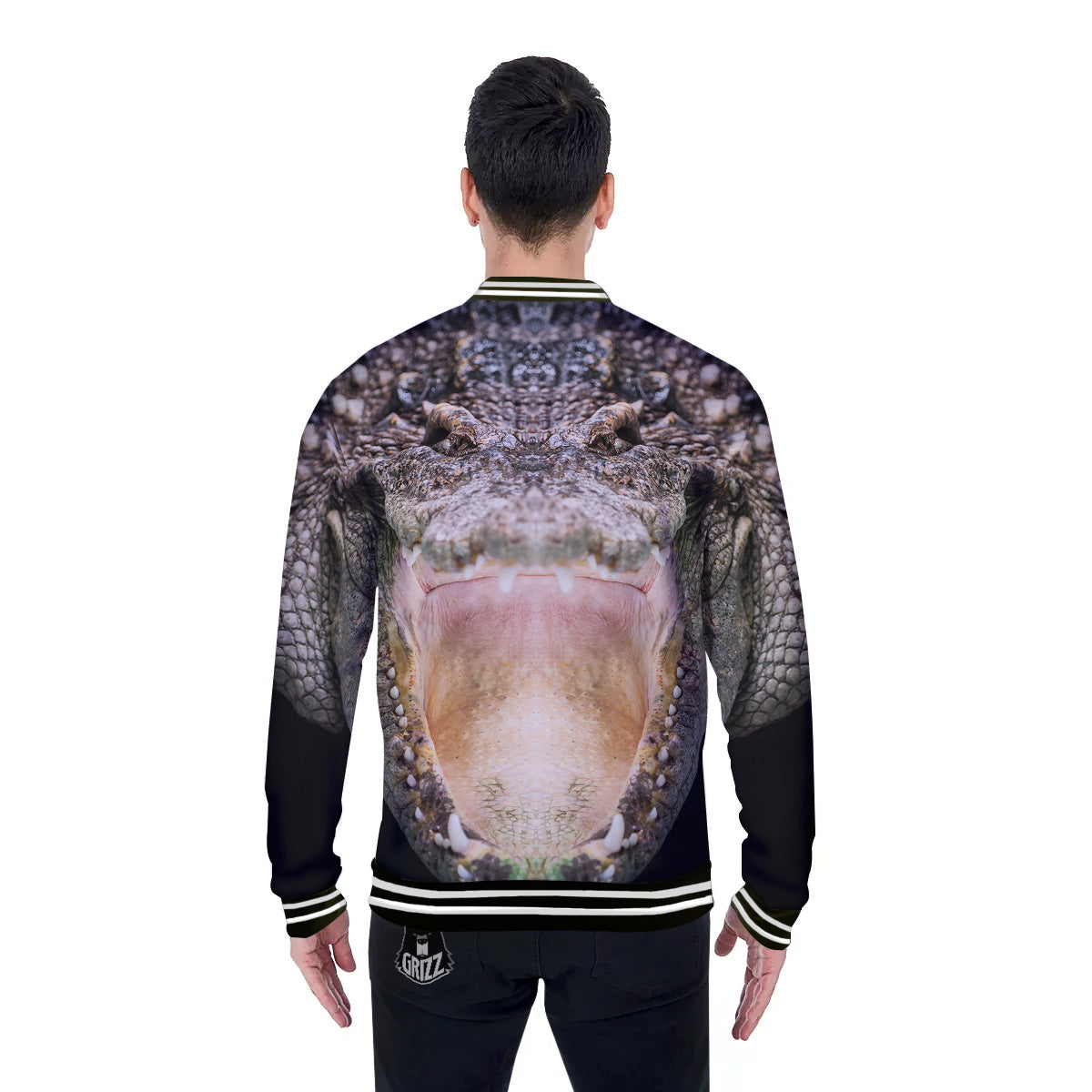 Portrait Crocodile Print Baseball Jacket-grizzshop