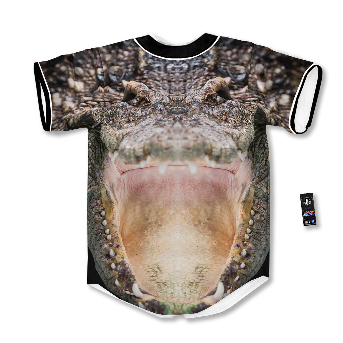 Portrait Crocodile Print Baseball Jersey-grizzshop