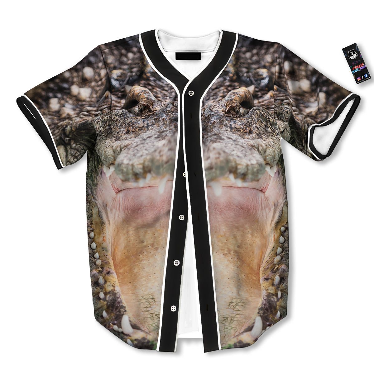 Portrait Crocodile Print Baseball Jersey-grizzshop