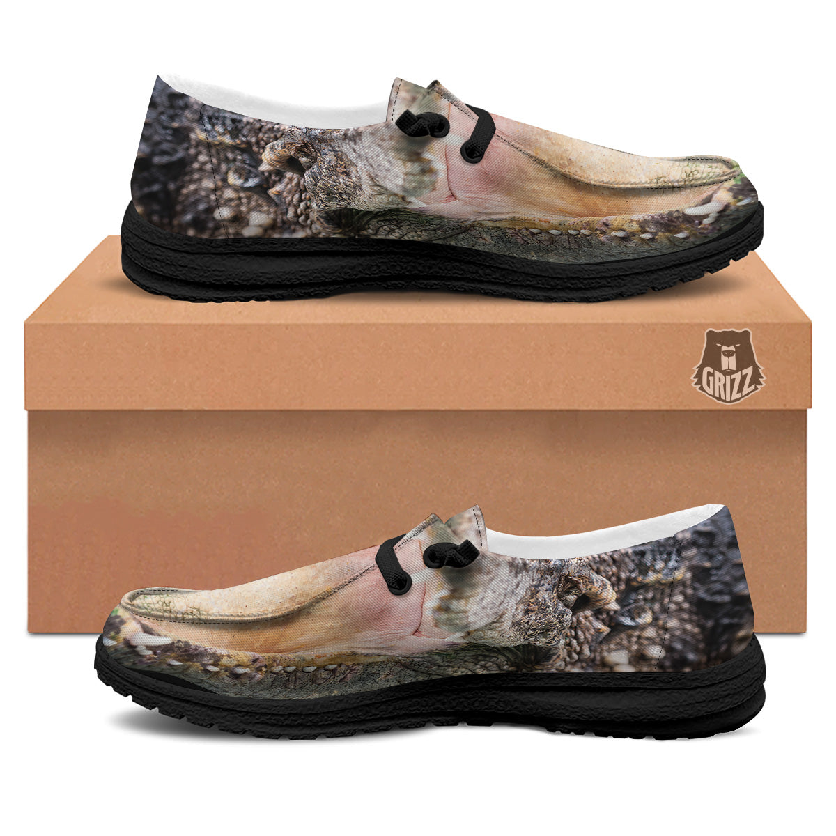 Portrait Crocodile Print Black Loafers-grizzshop