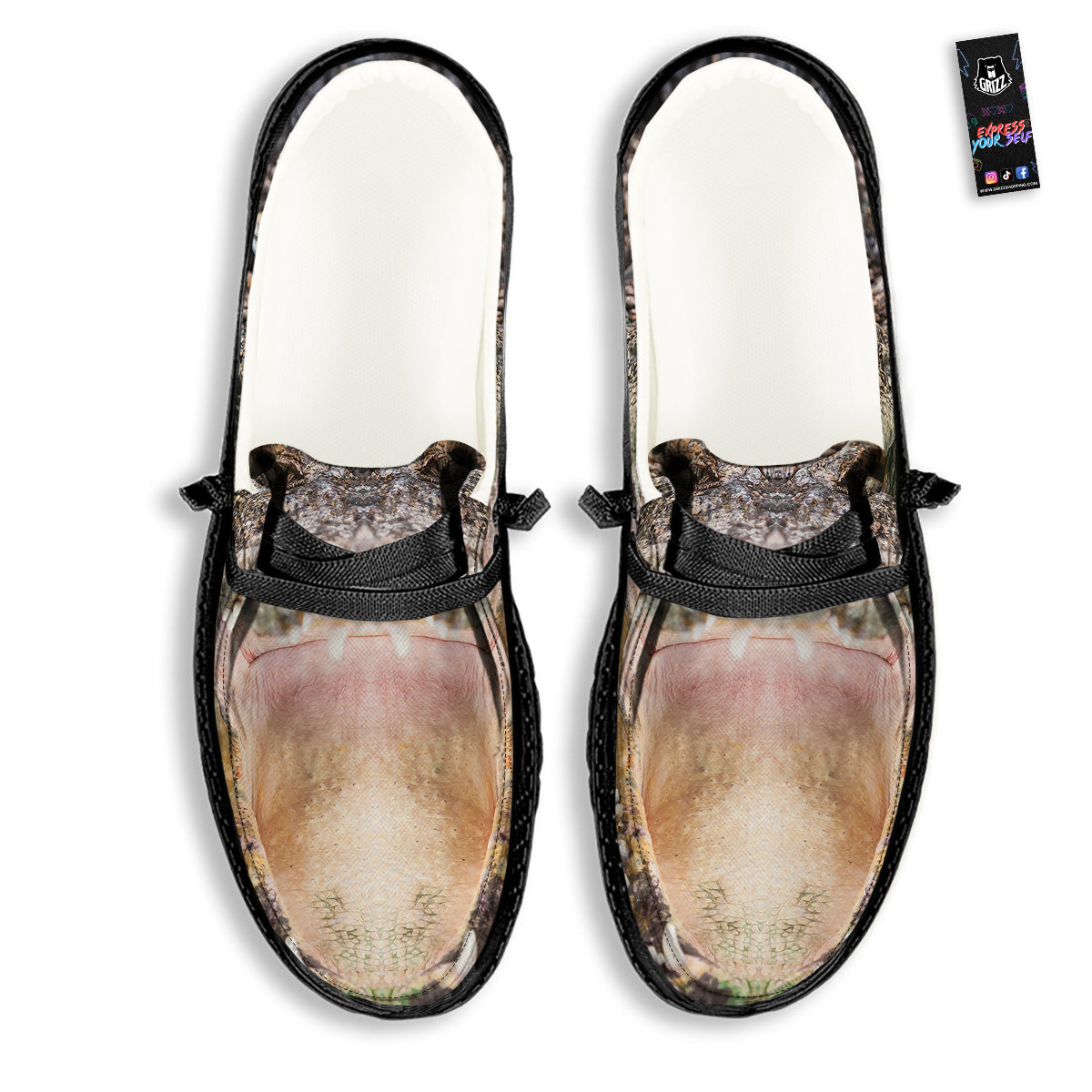 Portrait Crocodile Print Black Loafers-grizzshop