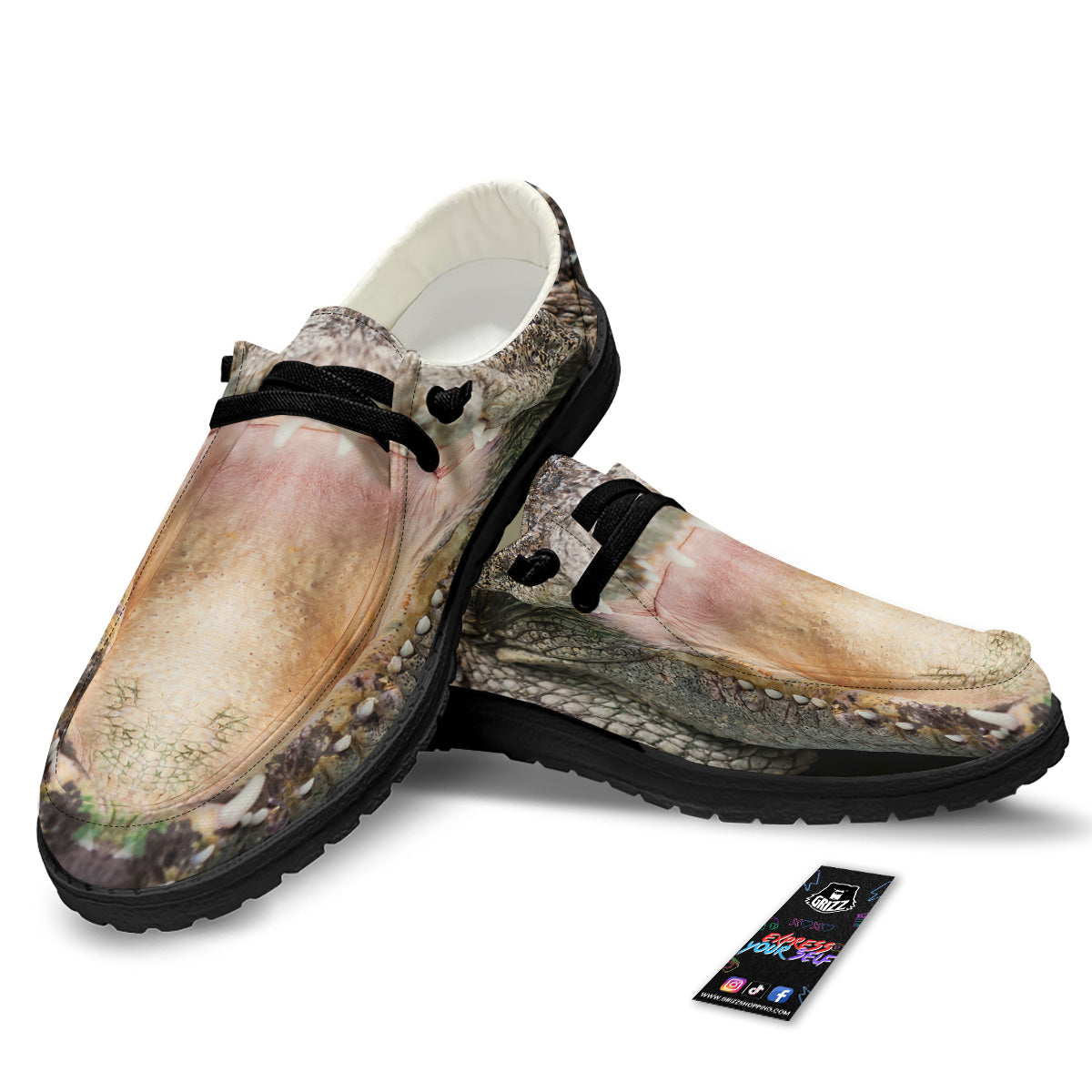 Portrait Crocodile Print Black Loafers-grizzshop