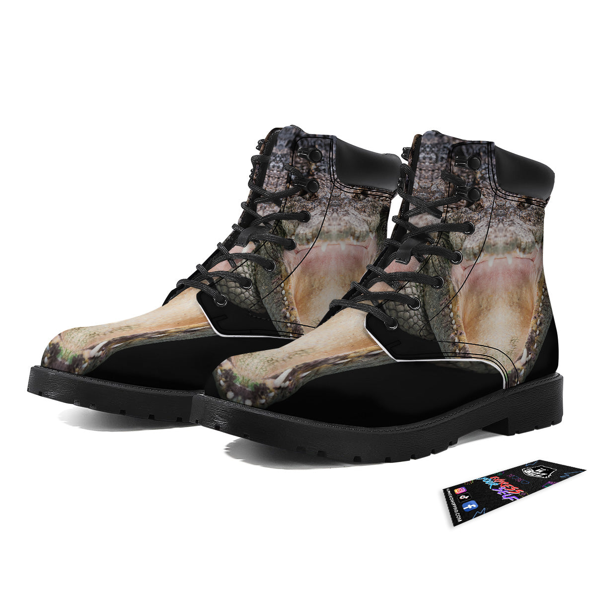 Portrait Crocodile Print Boots-grizzshop