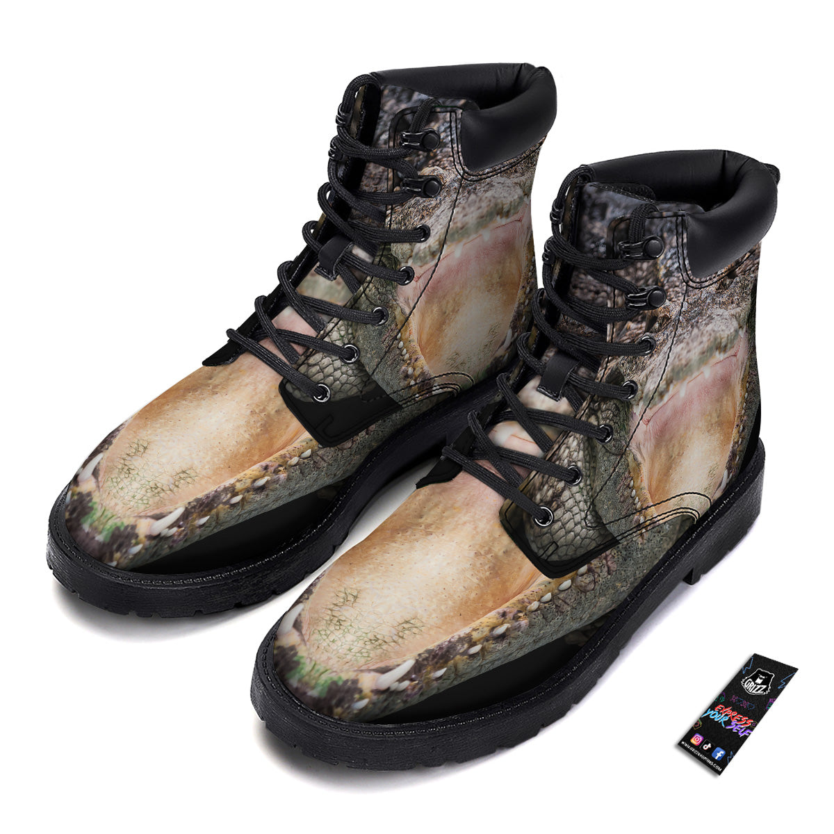 Portrait Crocodile Print Boots-grizzshop