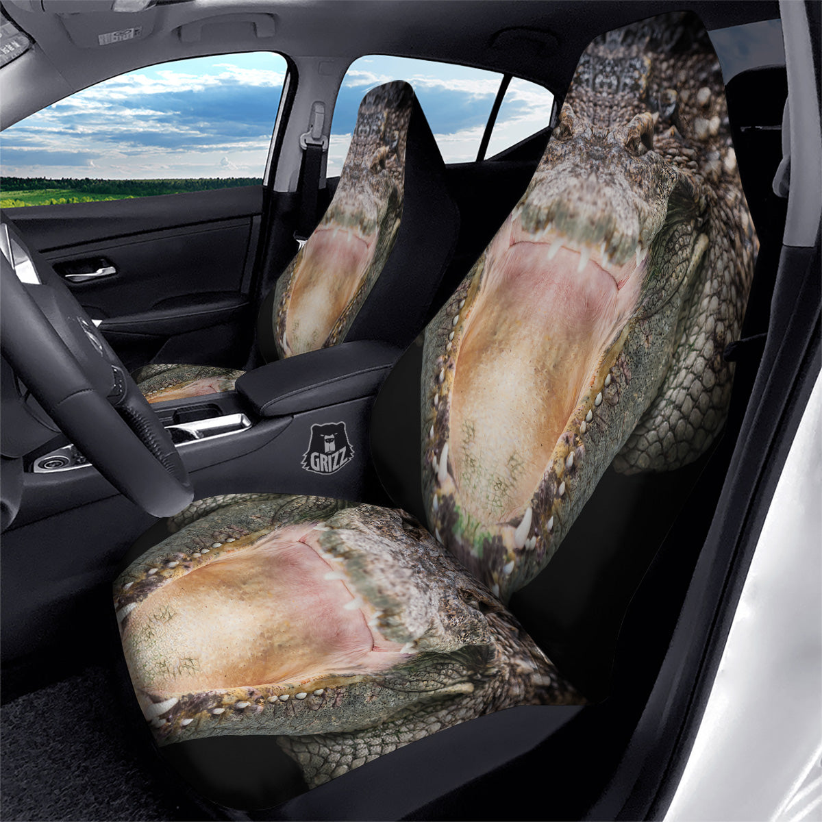 Portrait Crocodile Print Car Seat Covers-grizzshop