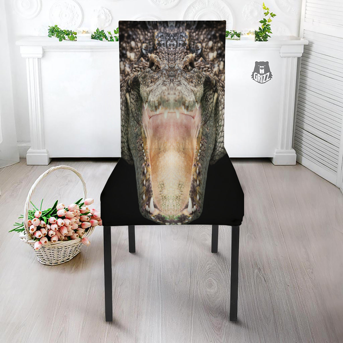 Portrait Crocodile Print Dining Chair Slipcover-grizzshop