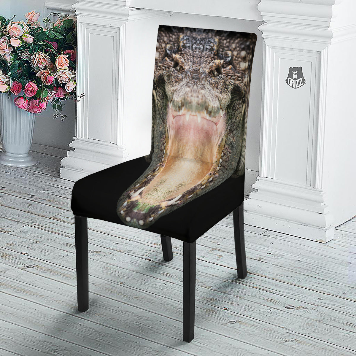Portrait Crocodile Print Dining Chair Slipcover-grizzshop