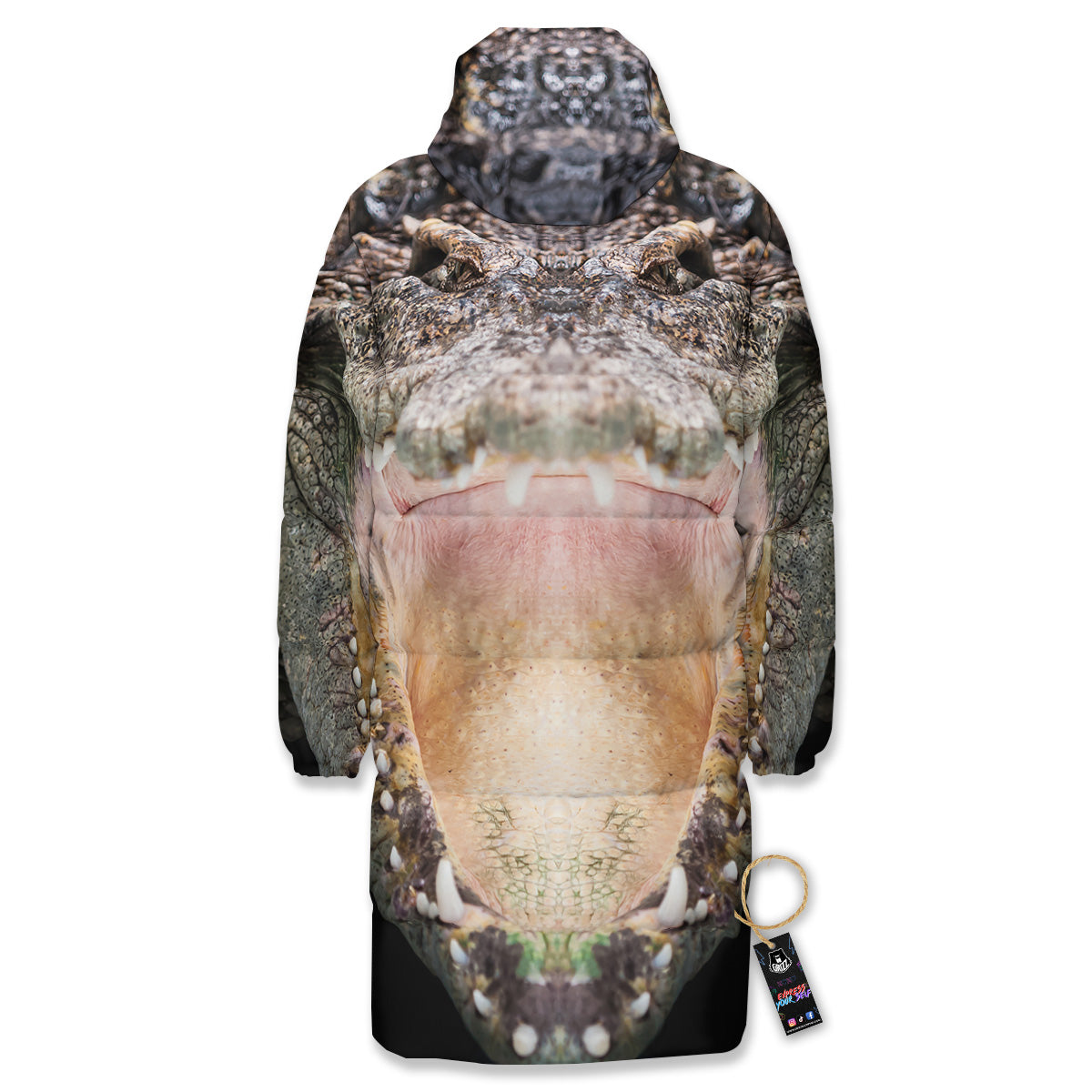 Portrait Crocodile Print Long Down Jacket-grizzshop