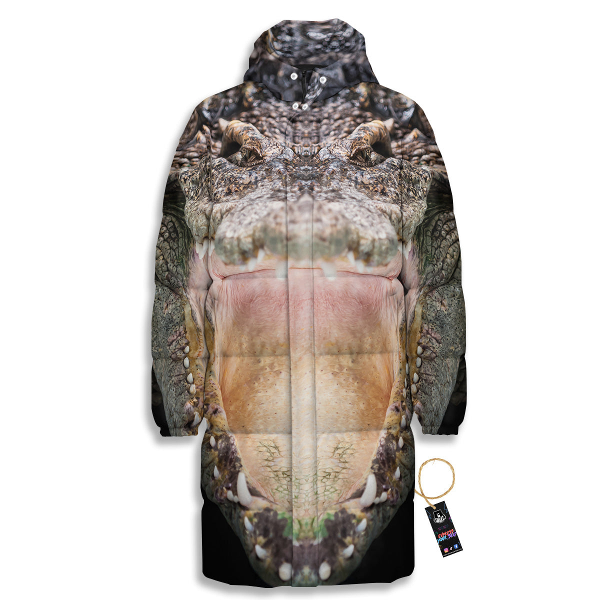 Portrait Crocodile Print Long Down Jacket-grizzshop