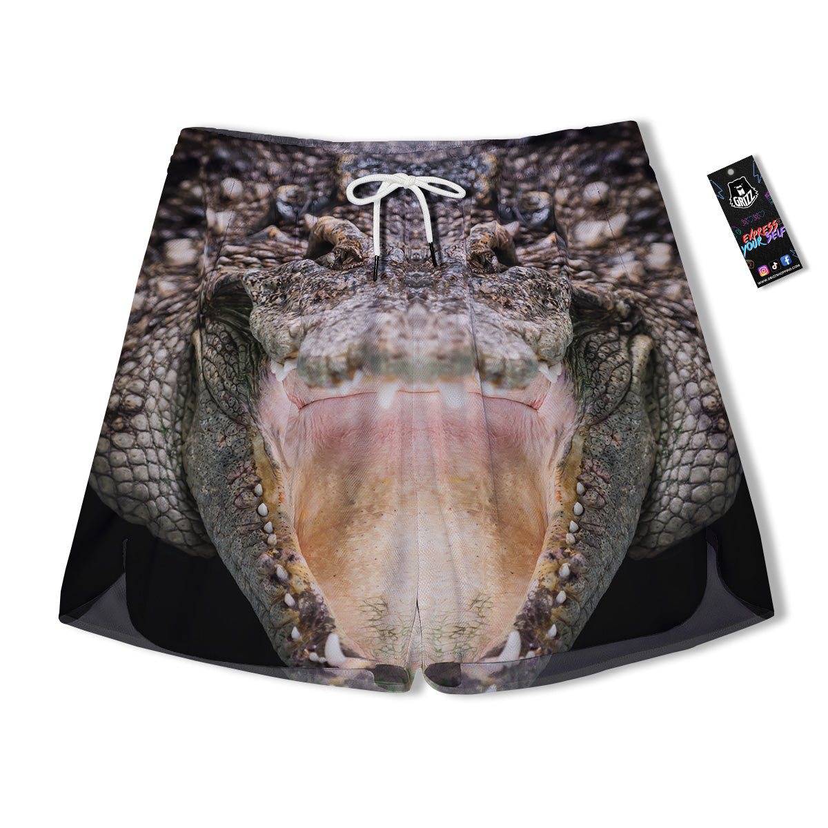 Portrait Crocodile Print Men's Running Shorts-grizzshop