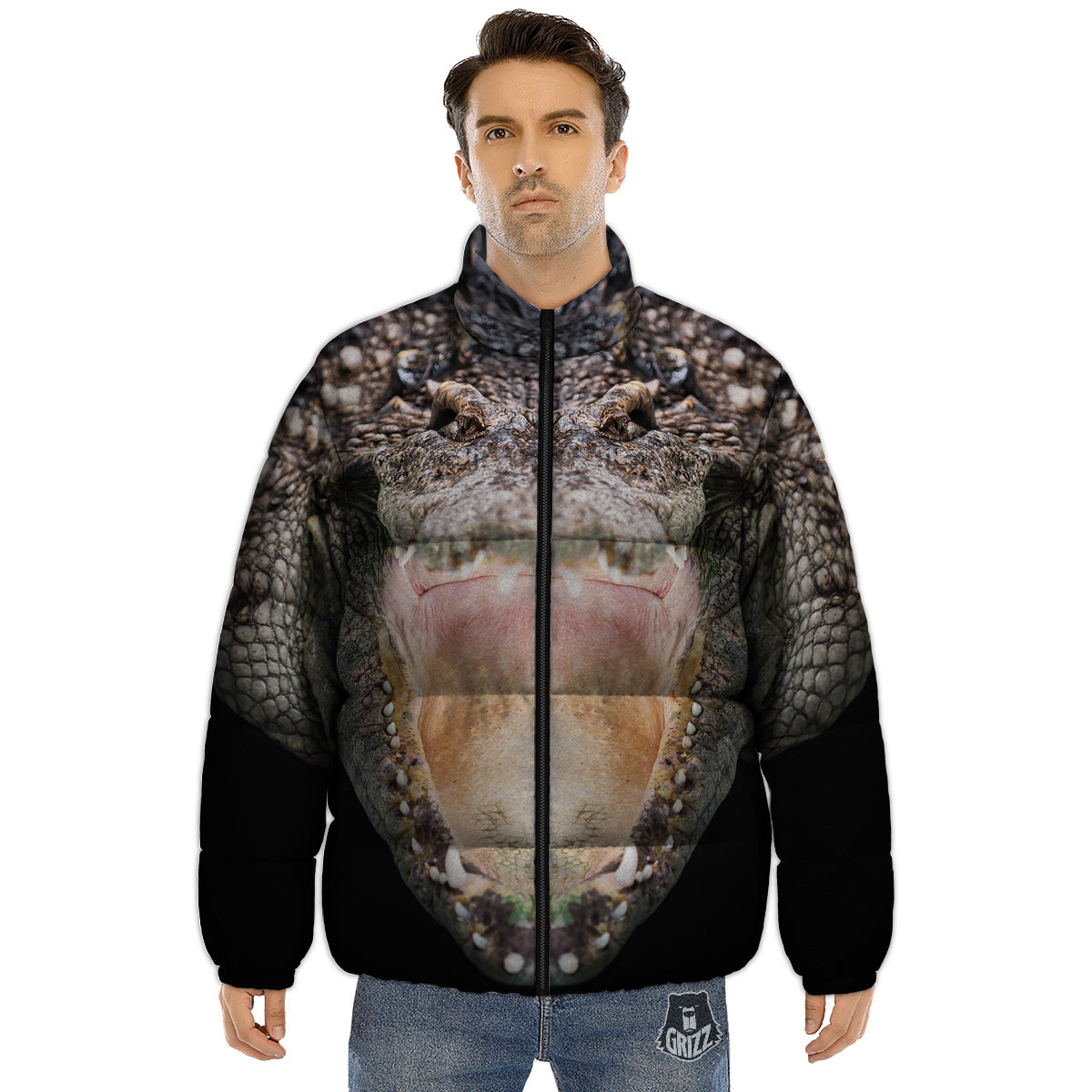 Portrait Crocodile Print Puffer Jacket-grizzshop