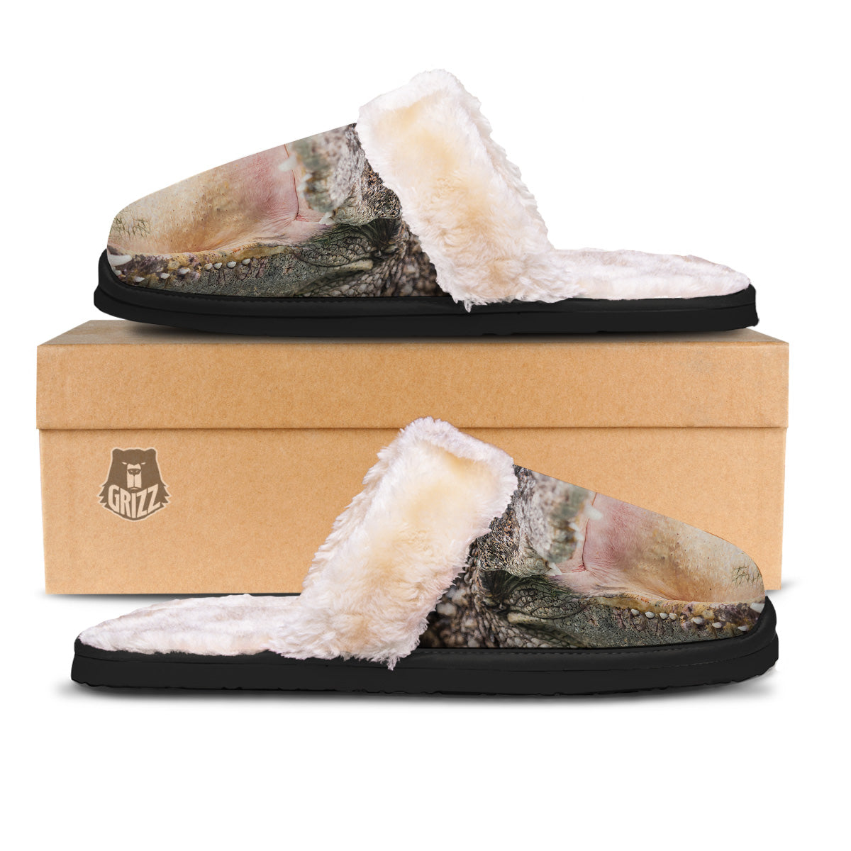Portrait Crocodile Print Slippers-grizzshop