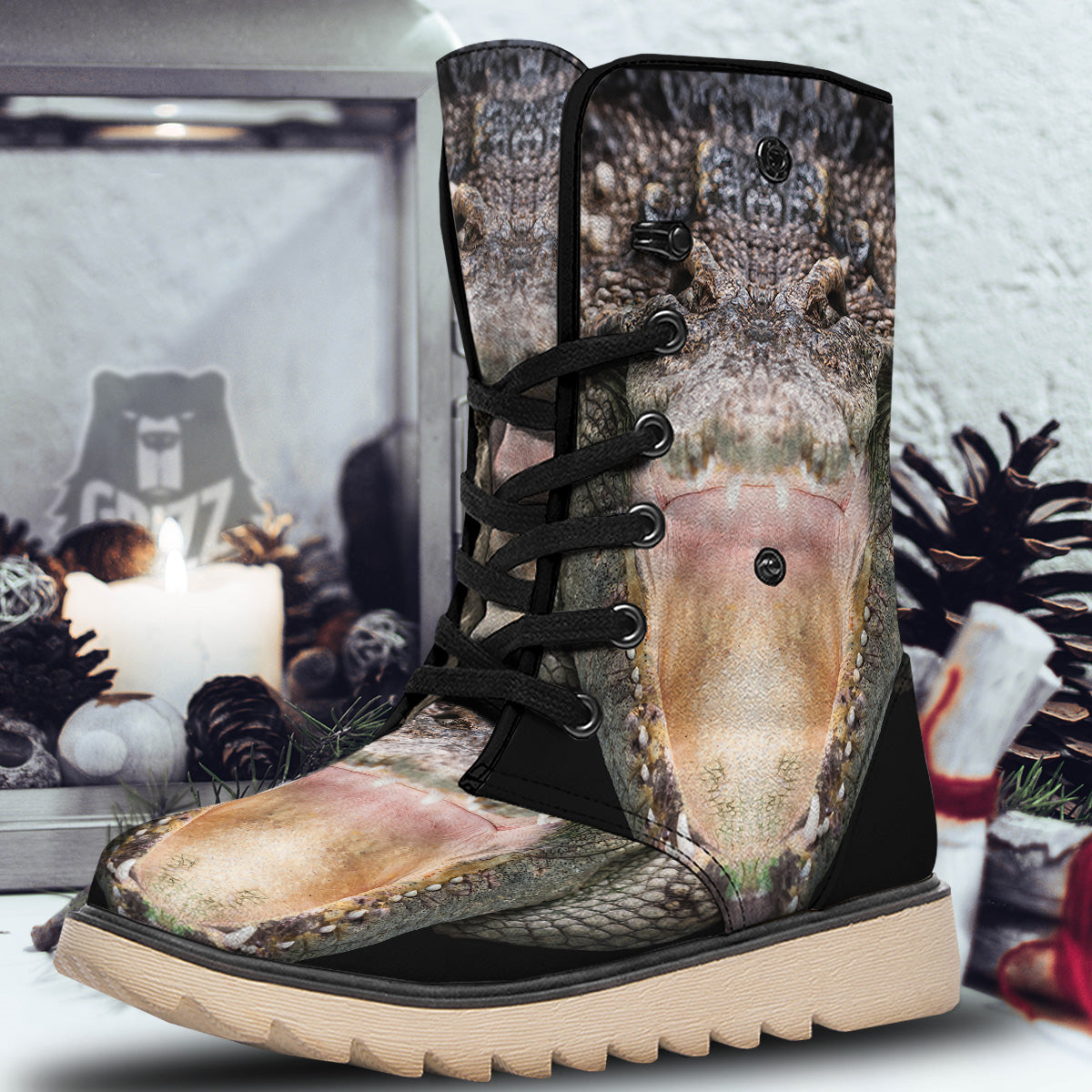 Portrait Crocodile Print Snow Boots-grizzshop