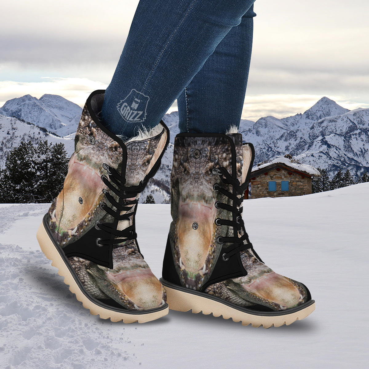 Portrait Crocodile Print Snow Boots-grizzshop