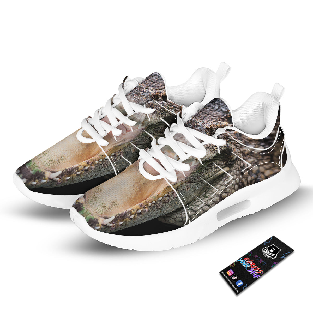 Portrait Crocodile Print Tennis Shoes-grizzshop
