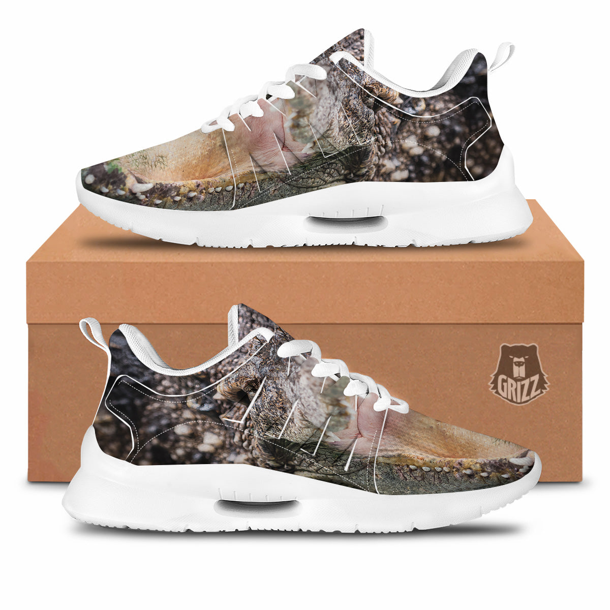 Portrait Crocodile Print Tennis Shoes-grizzshop