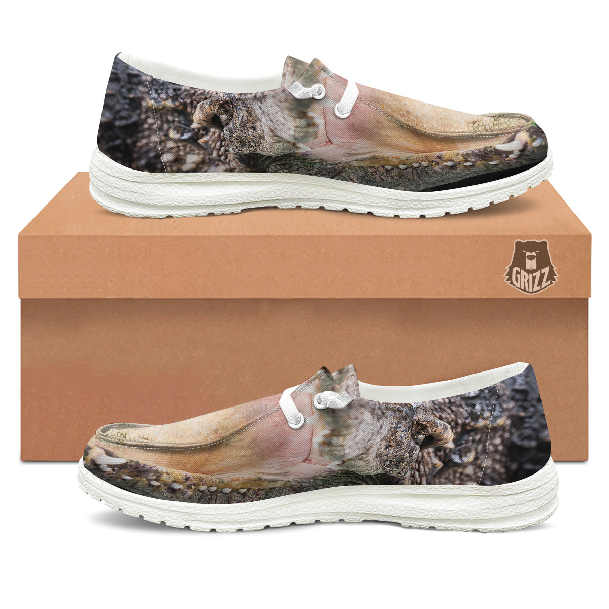 Portrait Crocodile Print White Loafers-grizzshop