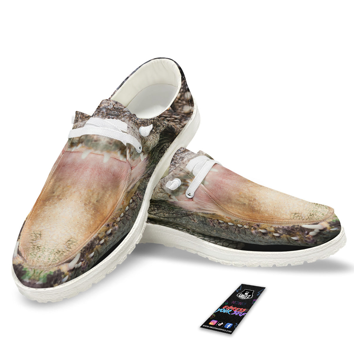 Portrait Crocodile Print White Loafers-grizzshop