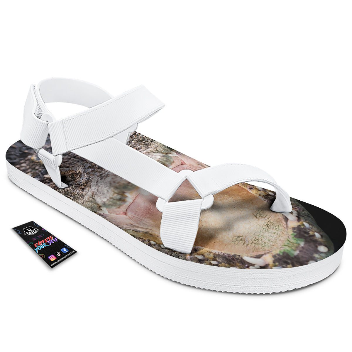 Portrait Crocodile Print White Open Toe Sandals-grizzshop