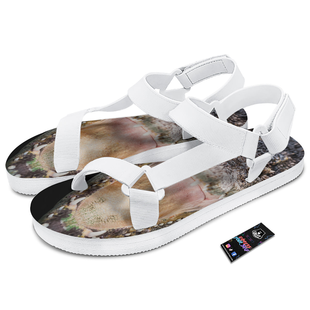 Portrait Crocodile Print White Open Toe Sandals-grizzshop