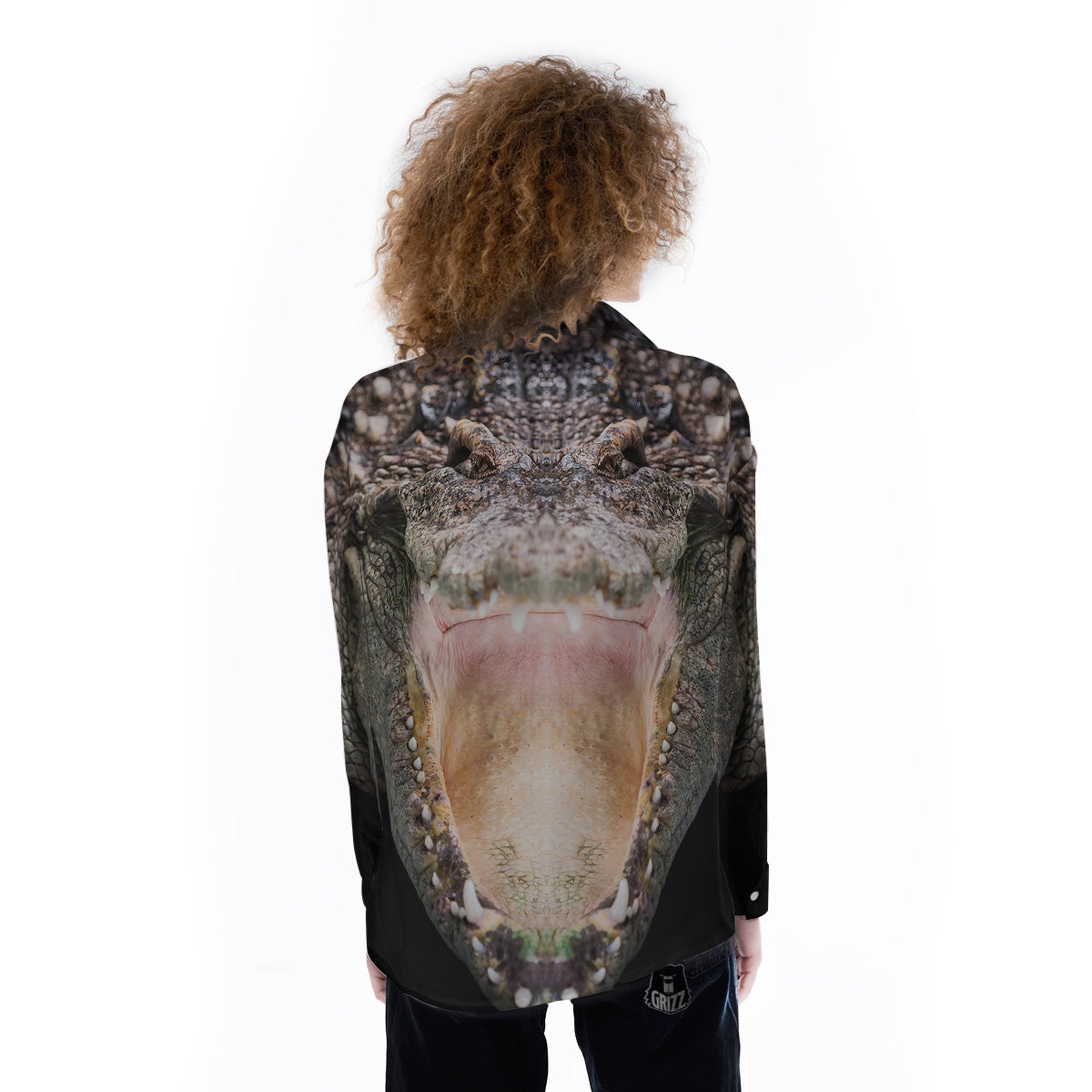 Portrait Crocodile Print Women's Long Sleeve Shirts-grizzshop