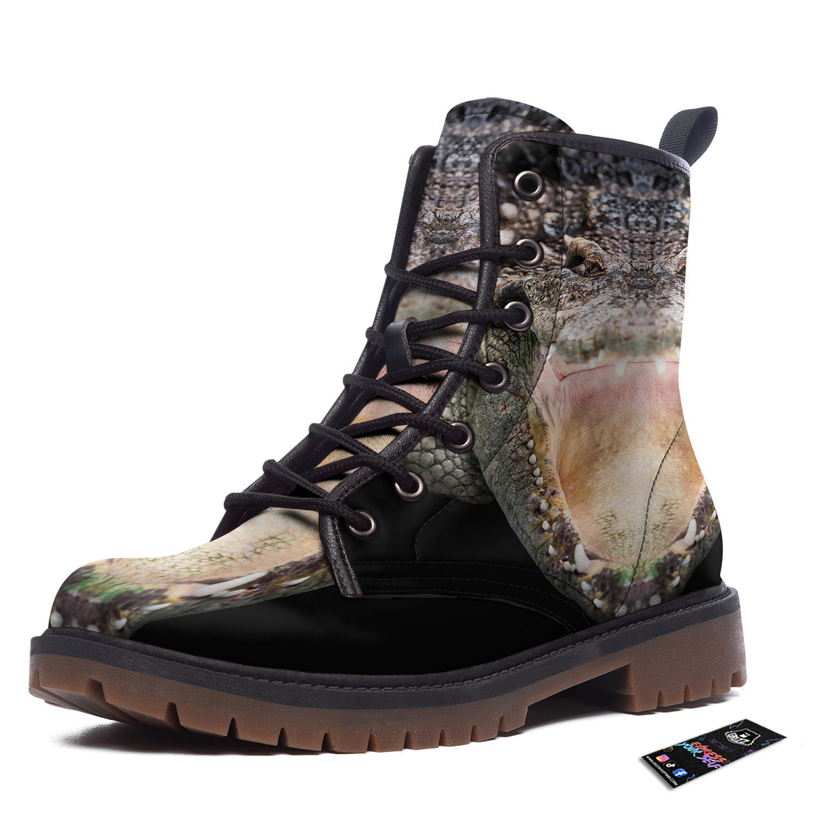 Portrait Crocodile Print Work Boots-grizzshop