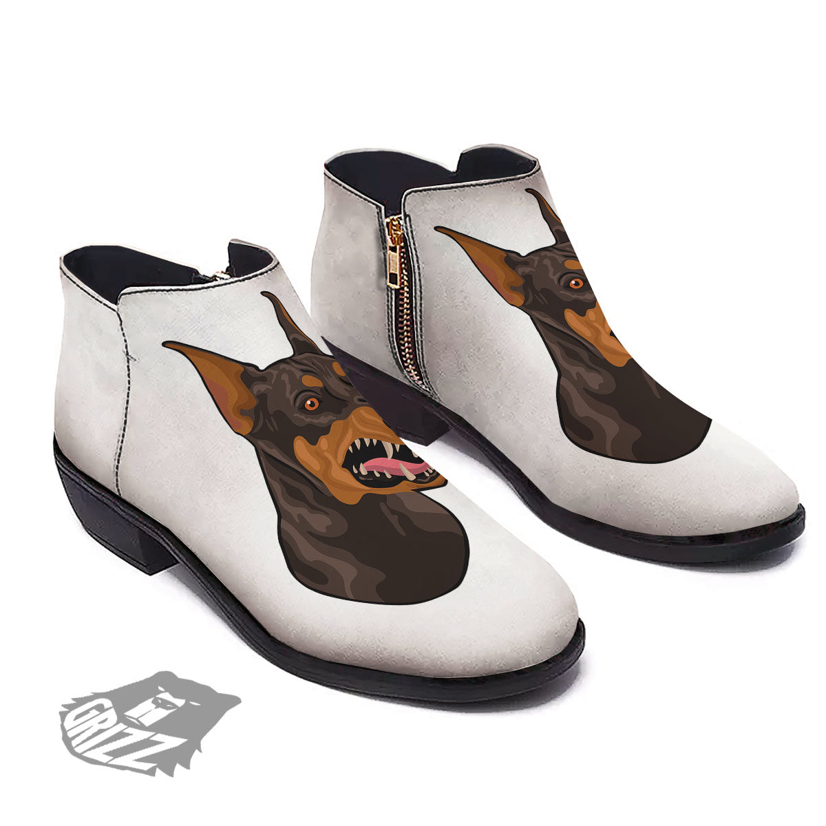 Portrait Dobermann Print Ankle Boots-grizzshop