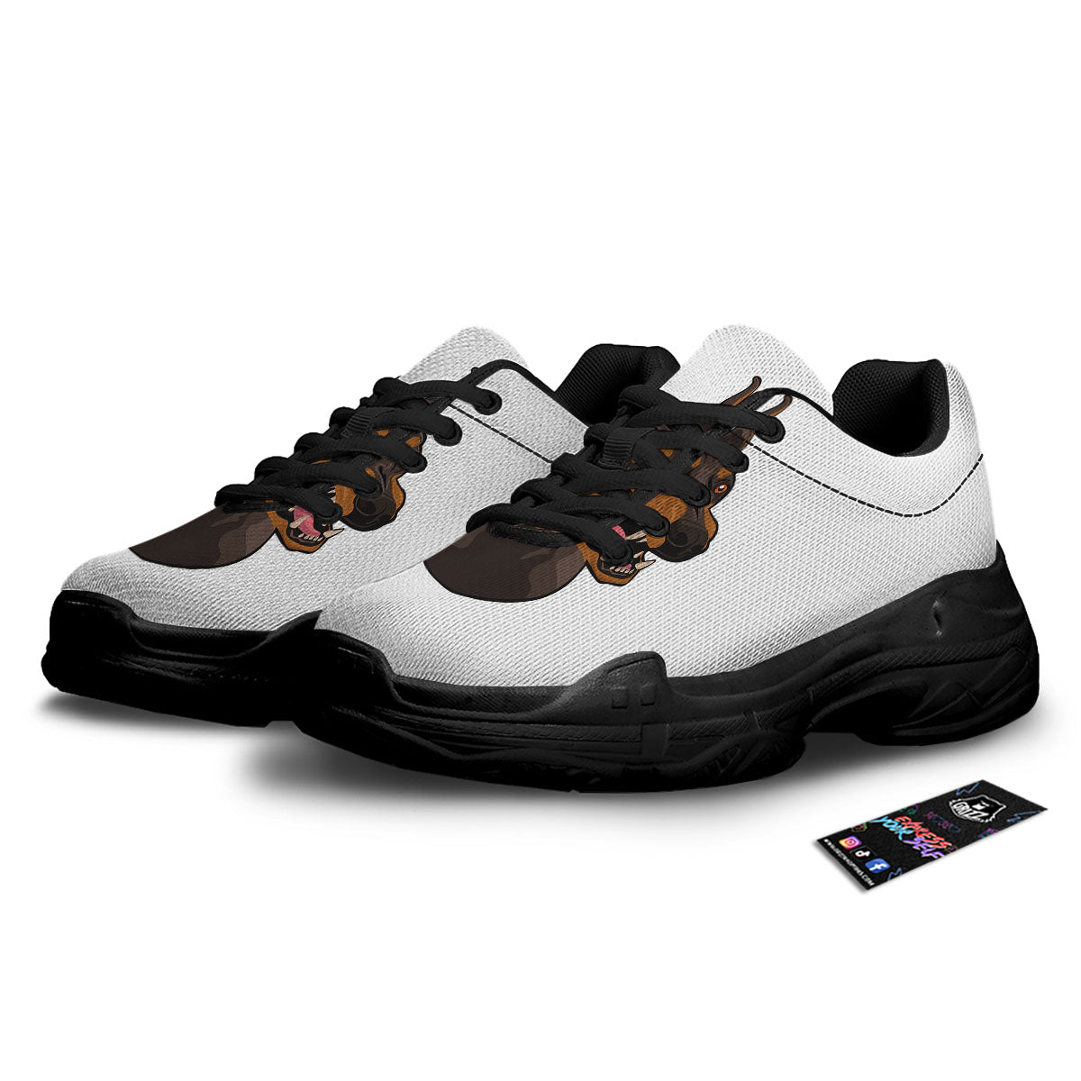 Portrait Dobermann Print Black Chunky Shoes-grizzshop
