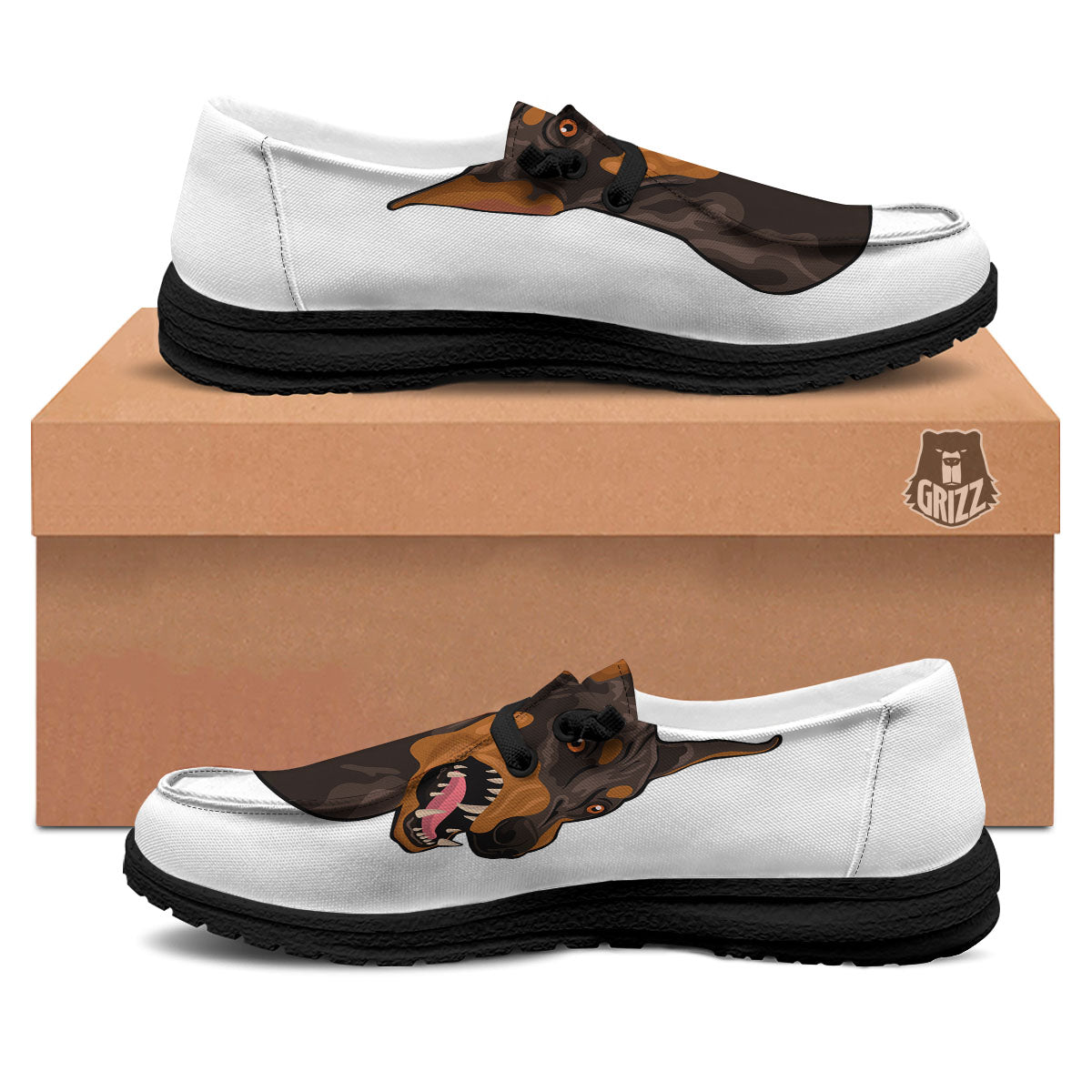 Portrait Dobermann Print Black Loafers-grizzshop