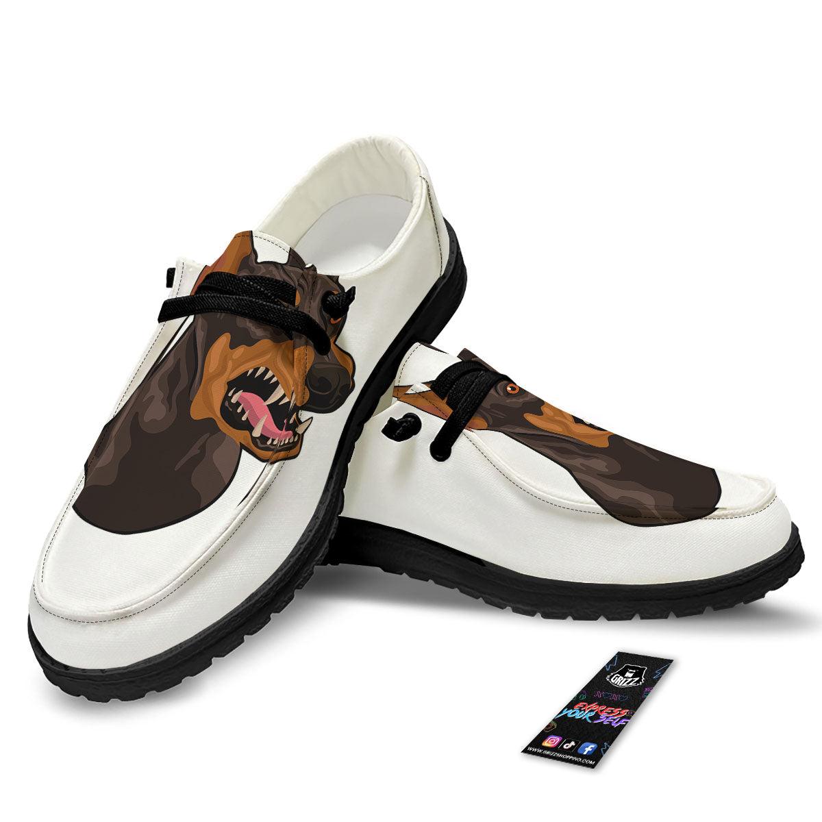 Portrait Dobermann Print Black Loafers-grizzshop