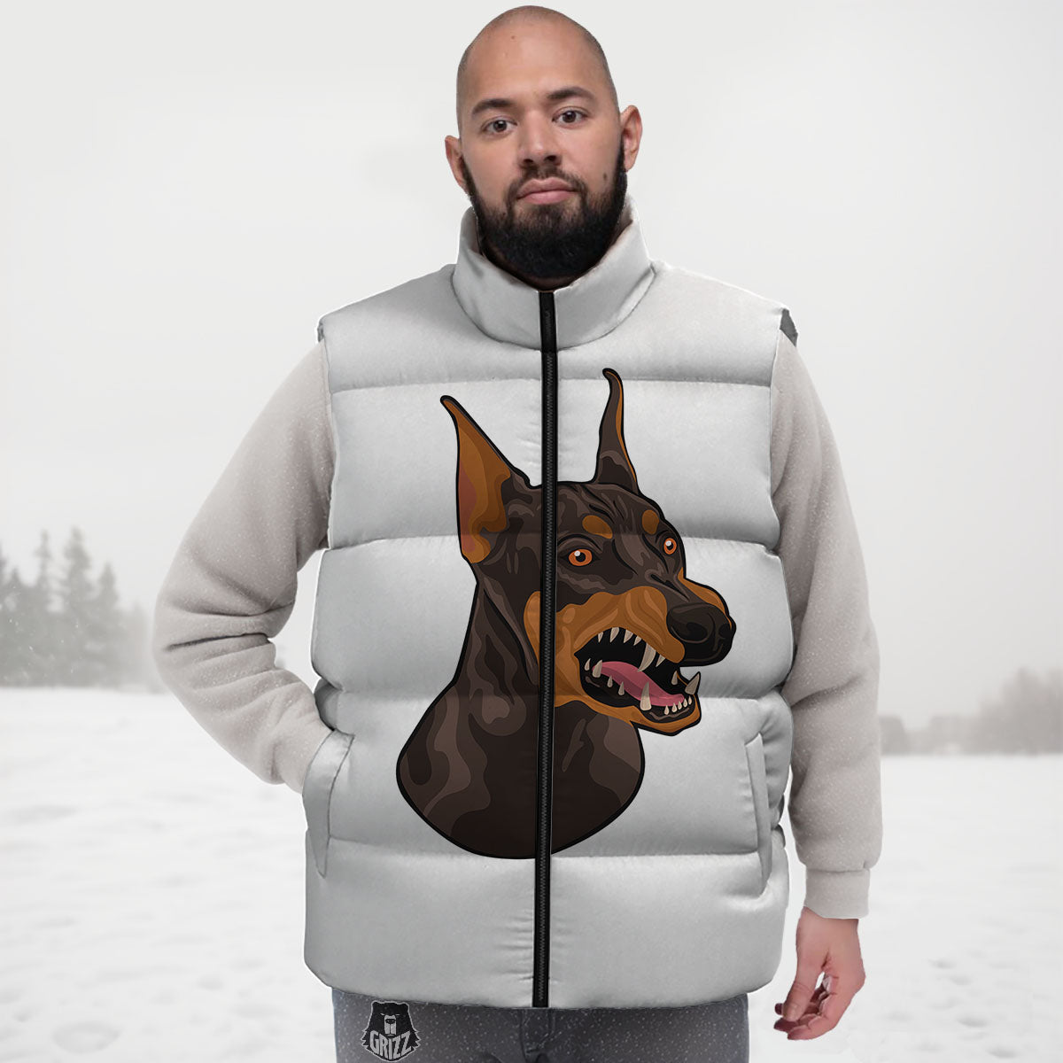 Portrait Dobermann Print Down Vest
